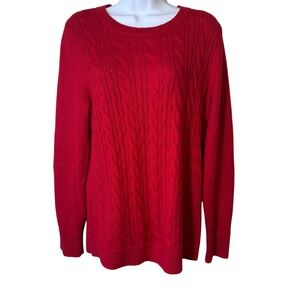 Talbots Cable Knit Crew Neck Sweater Red Women Large Long Sleeve Buttons Holiday